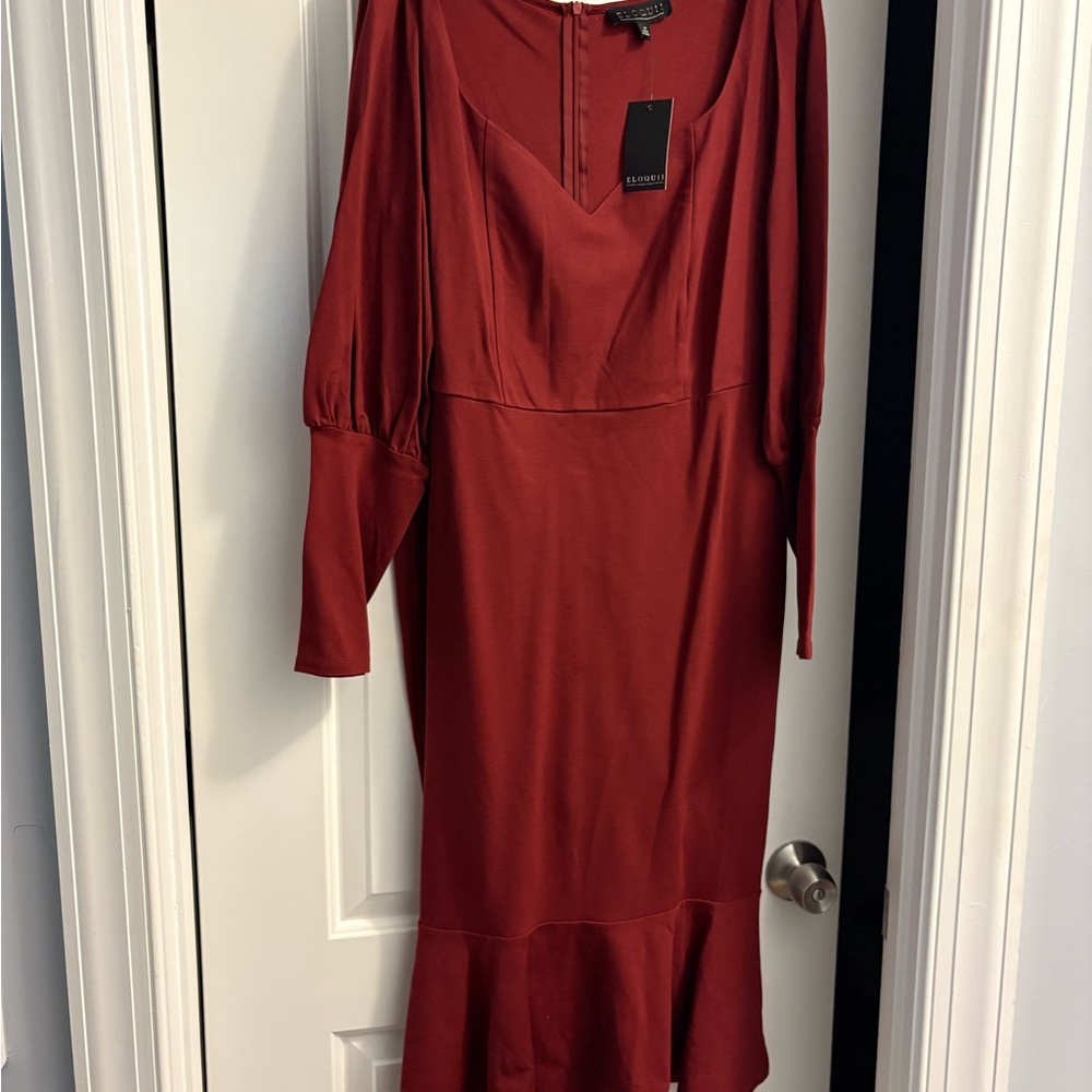 Eloquii Deep Red Long Sleeve Dress